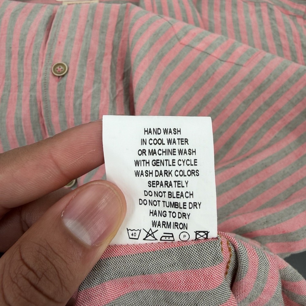 Borgo28 Shirt Mens 2XL Linen Cotton Blend Red Striped Made in Italy Button Up - Picture 6 of 11